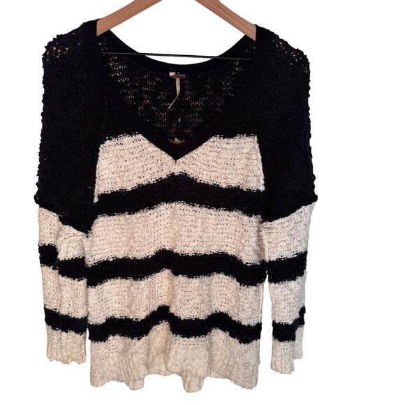 Free People Sweaters - FREE PEOPLE Sweater Womens S Petite Stripes Textured Chunky Neutral Minimalist
